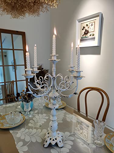 Vintage White Cast Iron 5 Arms Candlestick Holders 17Inch Tall S328470