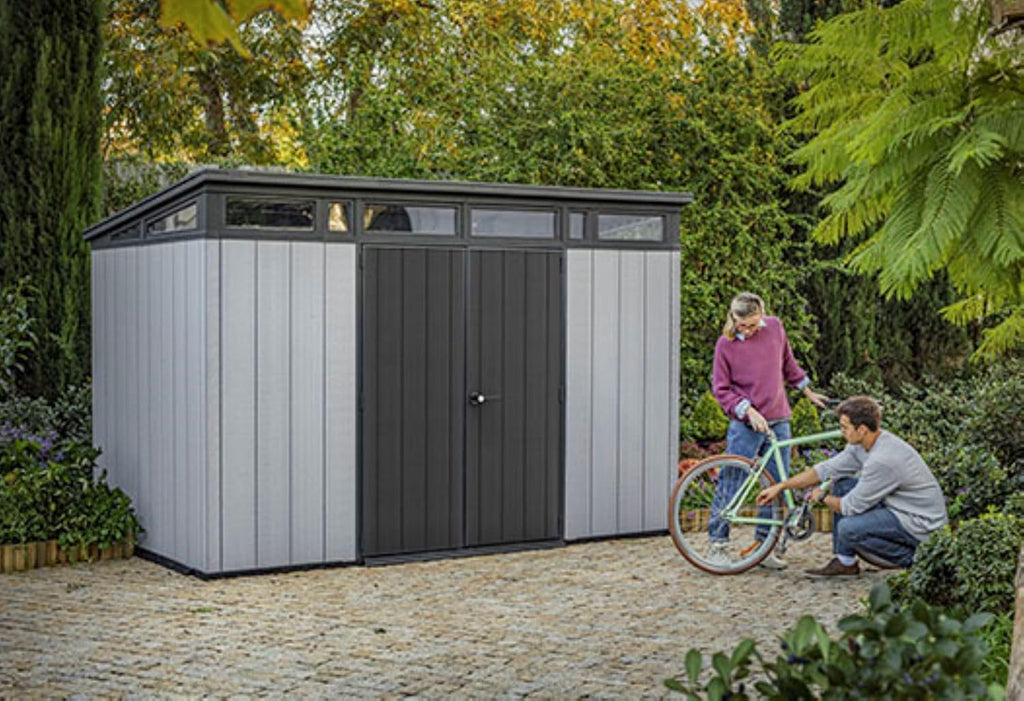 Grey & Black Resin Outdoor Storage Shed C498913