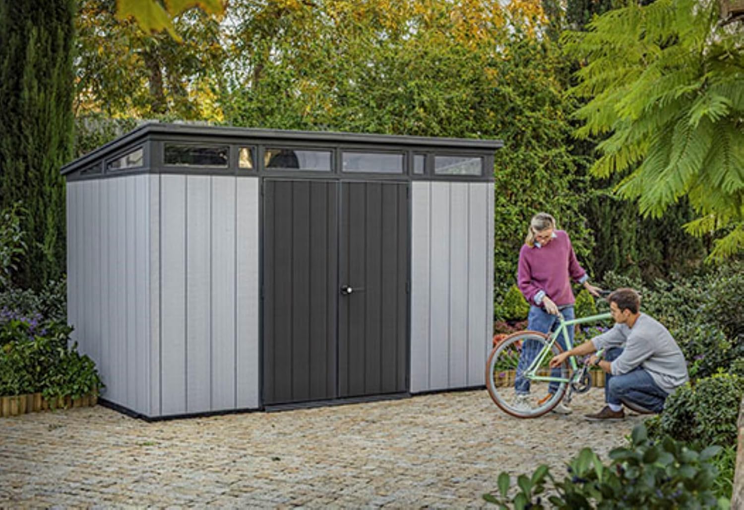 Grey & Black Resin Outdoor Storage Shed C498913