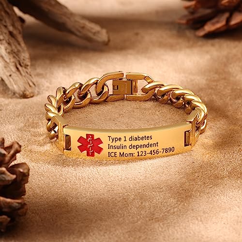 Engraved Stainless Steel Medical Alert ID Bracelet for Men F455