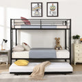 Black Twin Over Twin Metal Bunk Bed with Trundle W353