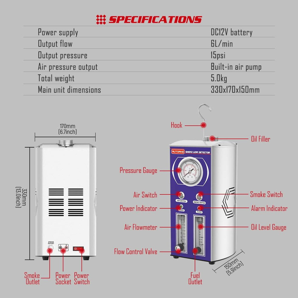 Smoke Machine Leak Detector, 2 Modes Automotive Fuel Pipe System Leakage Diagnostic Tester G660