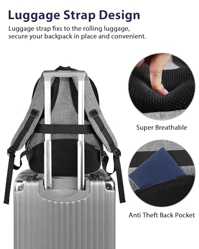 Grey 18 Inch Laptop Backpack with Luggage Strap A954006