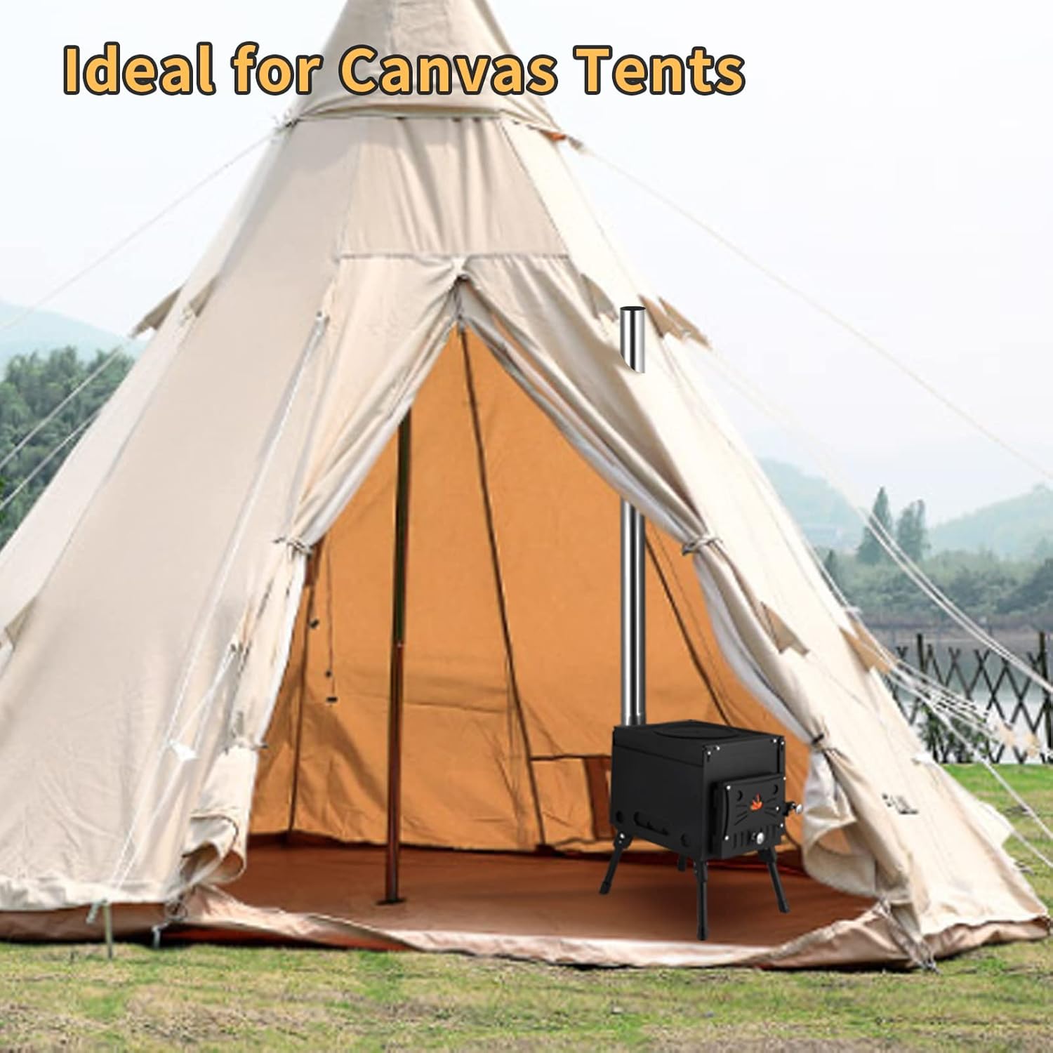 Portable Wood Burning Stove with Chimney Pipe T71593