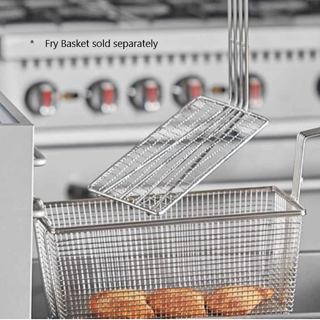 11" x 4-3/4" Rectangular Deep Fry Basket Press Heavy Duty Nickel Plated Iron with Green Coated Handle Q919383