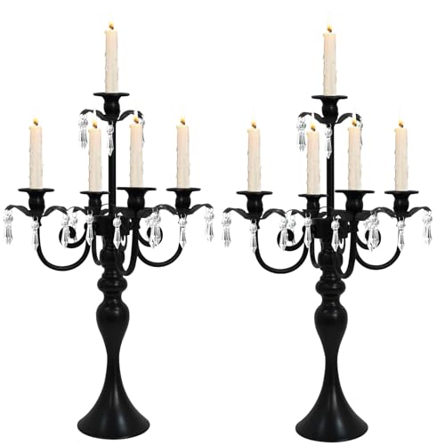 20" Tall 5 Arm Crystal Candelabra Candle Holder (Black) A9508