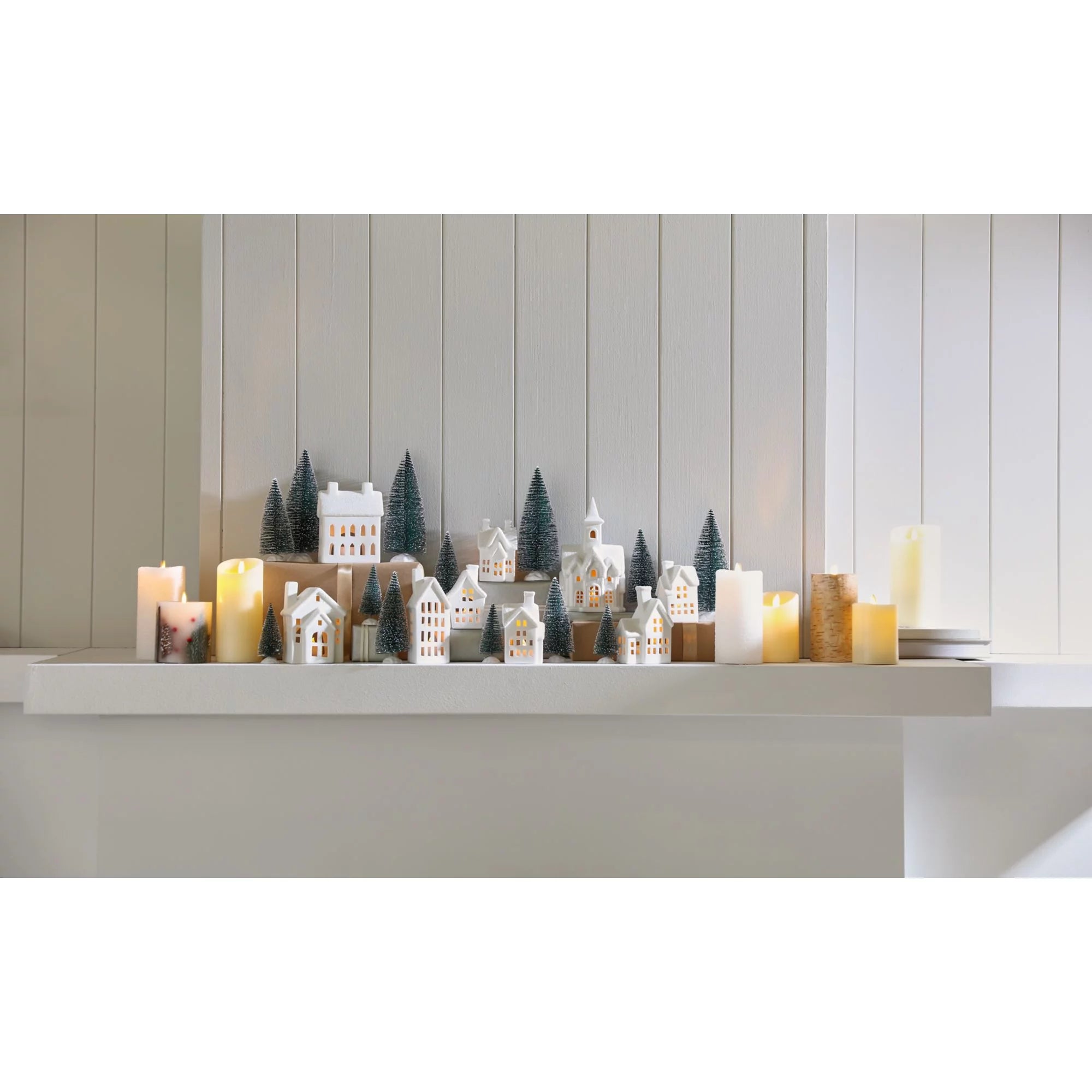 31-Piece LED Village Set with Timer Tea Lights in White A82576