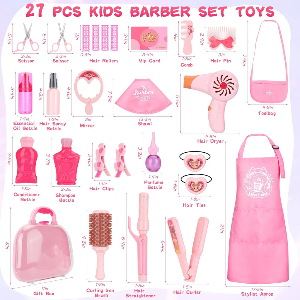 27 PCS Hair Styling Toy Set with Blow Dryer and Barber Apron K5689
