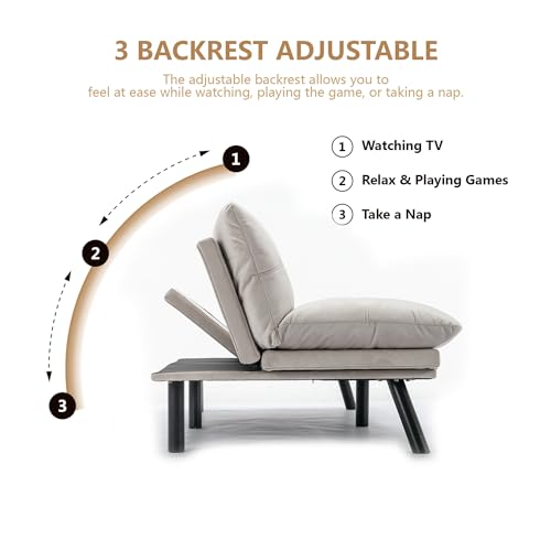 Linen Futon Sofa Bed, Convertible Folding Couch, Double Loveseat Bed (Linen Dark Gray) S41172