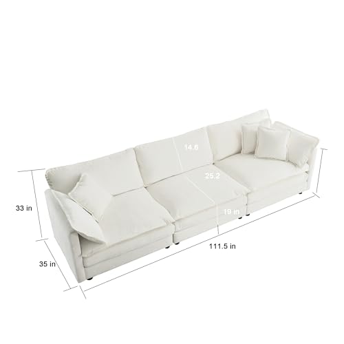 White Oversized Chenille Sectional Sofa with 2 Ottomans Q19689