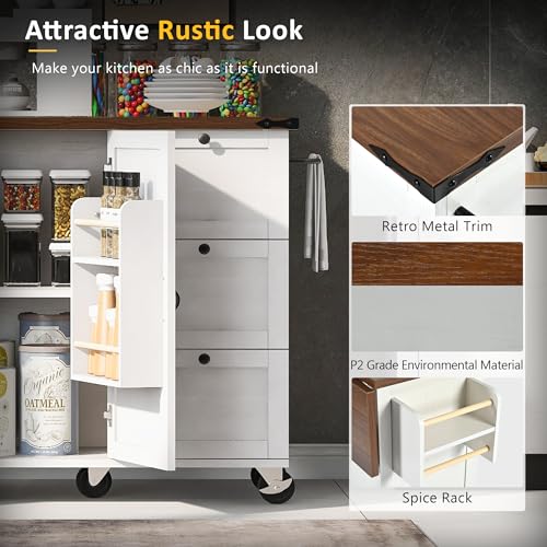 Black Rolling Kitchen Island Cart with Storage, 2 Drawers, 2 Cabinet Z5130