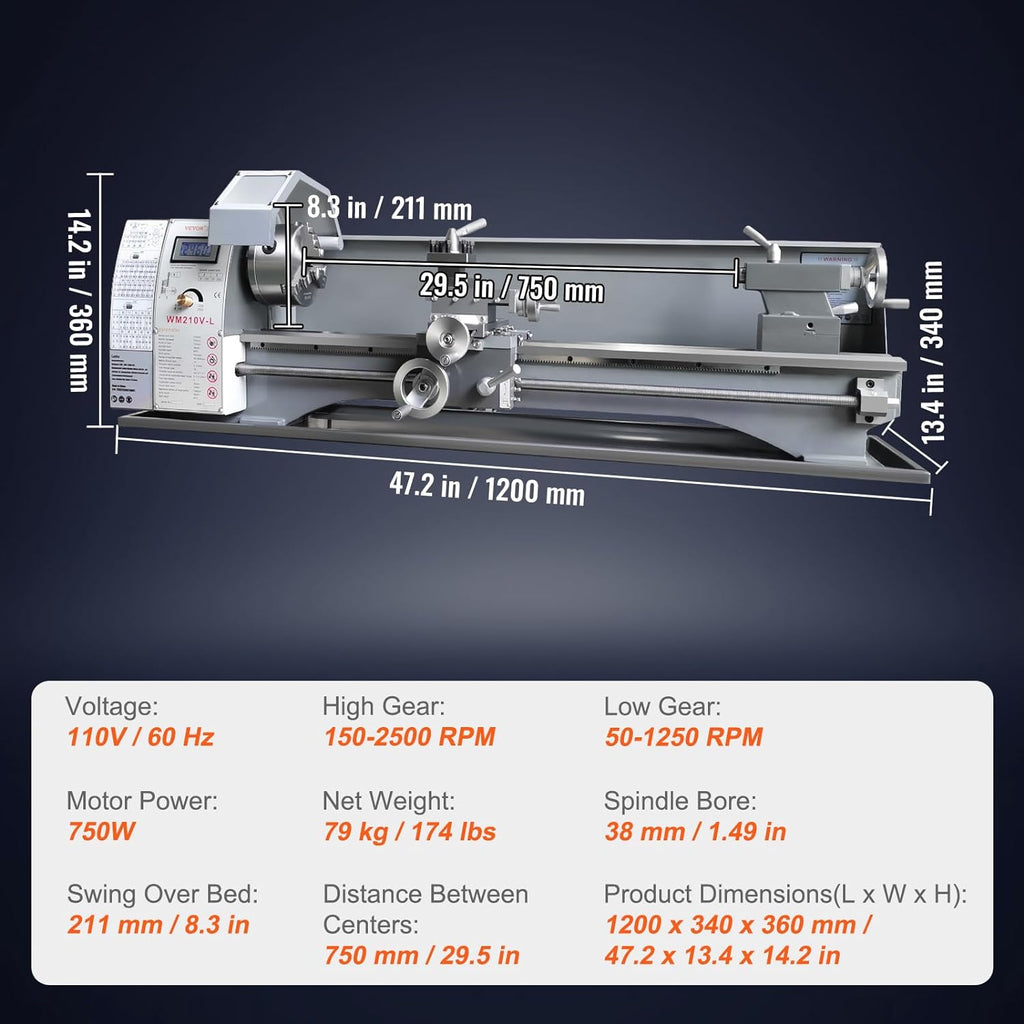 8.3'' x 29.5'' Benchtop Metal Lathe with Tool Box C175400