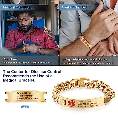 Engraved Stainless Steel Medical Alert ID Bracelet for Men F455