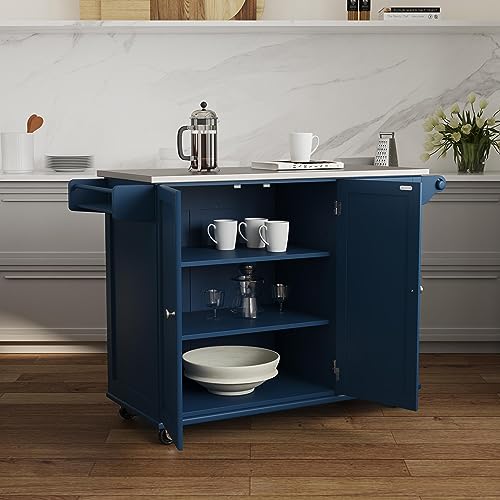 Sage Green Mobile Kitchen Island Cart with Stainless Steel Top G36433