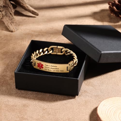 Engraved Stainless Steel Medical Alert ID Bracelet for Men F455