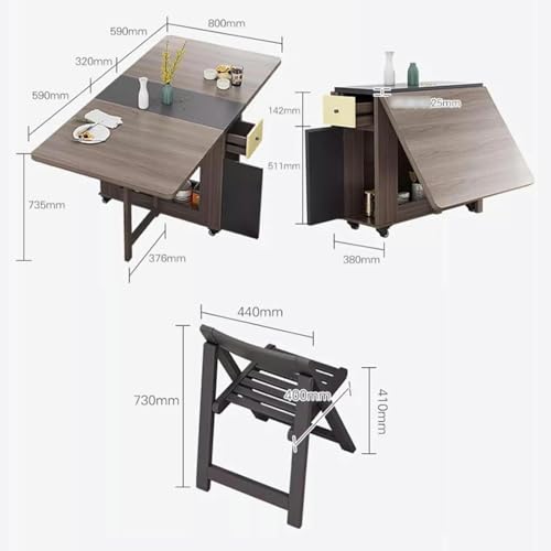 Brown Folding Dining Table with 4 Chairs and Storage Space P284