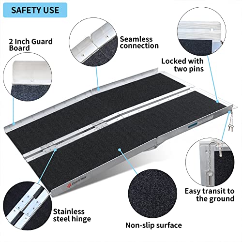 Non-Skid Folding Aluminum Wheelchair Ramp, Holds Up to 600 lbs H922994