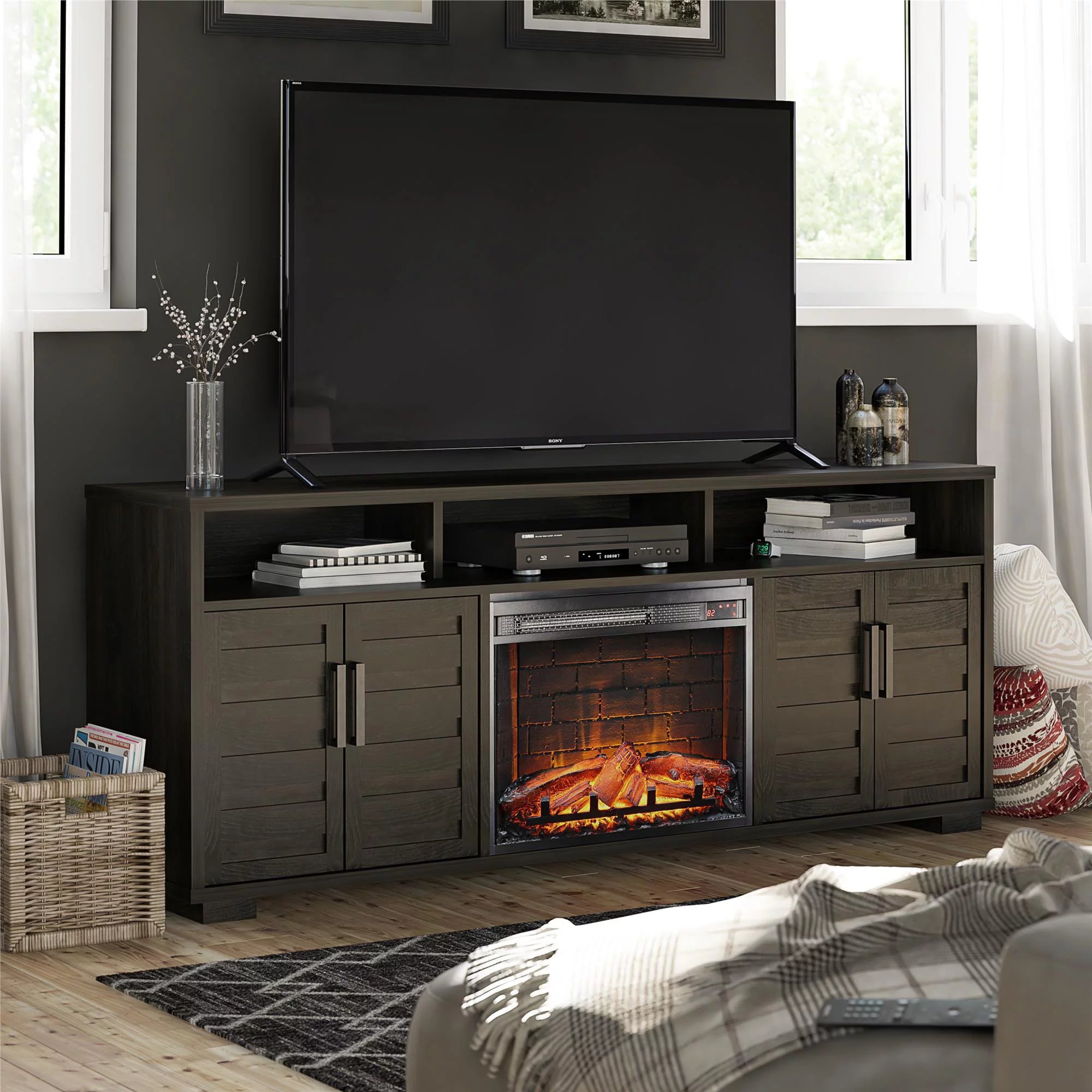 Espresso Electric Fireplace Console TV Stand R68859