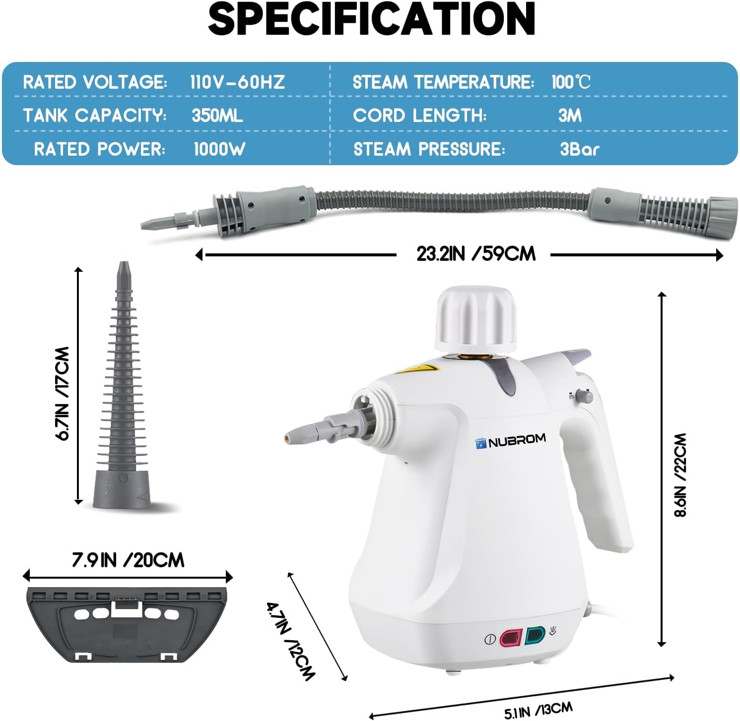 Pressurized Handheld Steam Cleaner with 10 pcs Accessories W83031