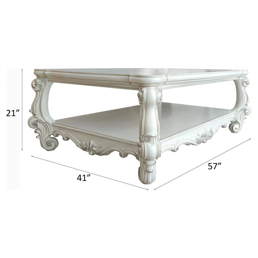 Rectangular Wood Coffee Table with Bottom Shelf in Bone White G533