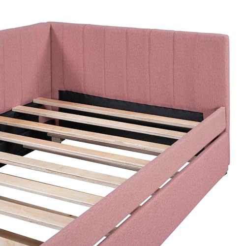 Full Size Teddy Fleece Upholstered Daybed with Trundle U440