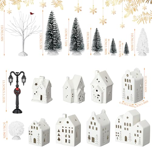 26 Pcs Ceramic Christmas Village Set with LED Houses H280