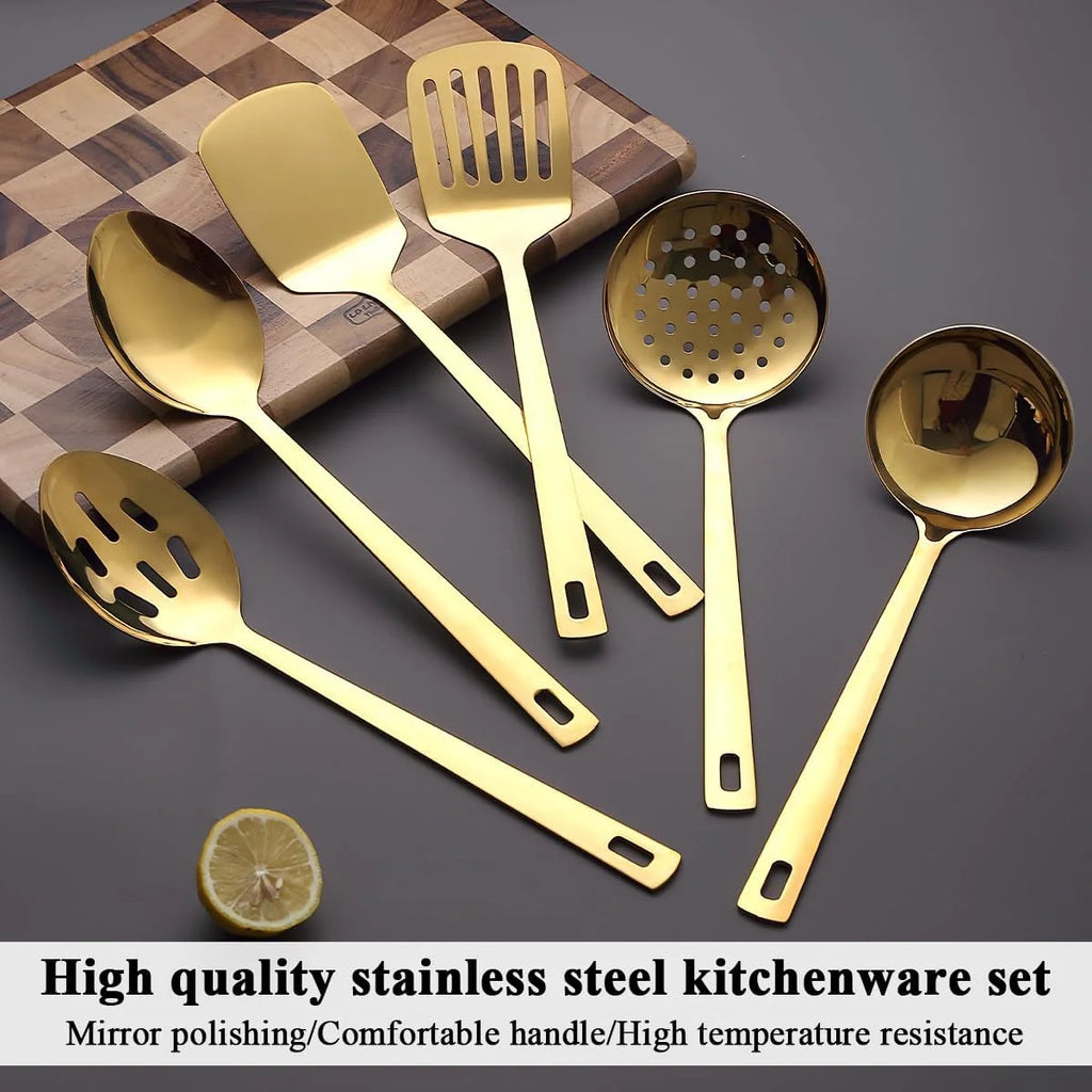 6pcs Titanium Plating Stainless Steel Kitchen Utensils Set Y4991