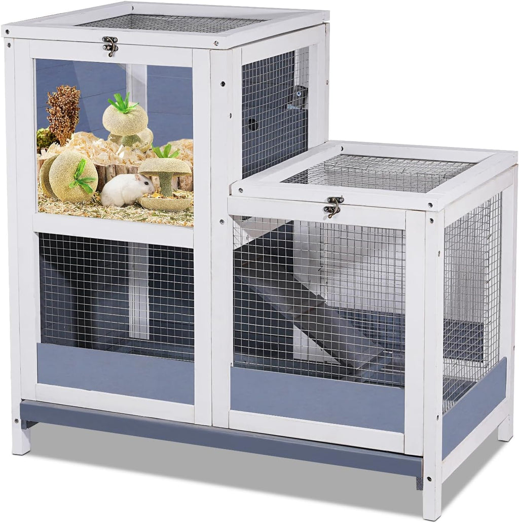 Wooden Guinea Pig Cage with Openable Roofs and Removable Tray G868584