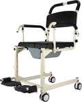 Shower Commode Wheelchair with Lockable Wheels, Drop Arms and Removable Pail, Adjustable Height J4416