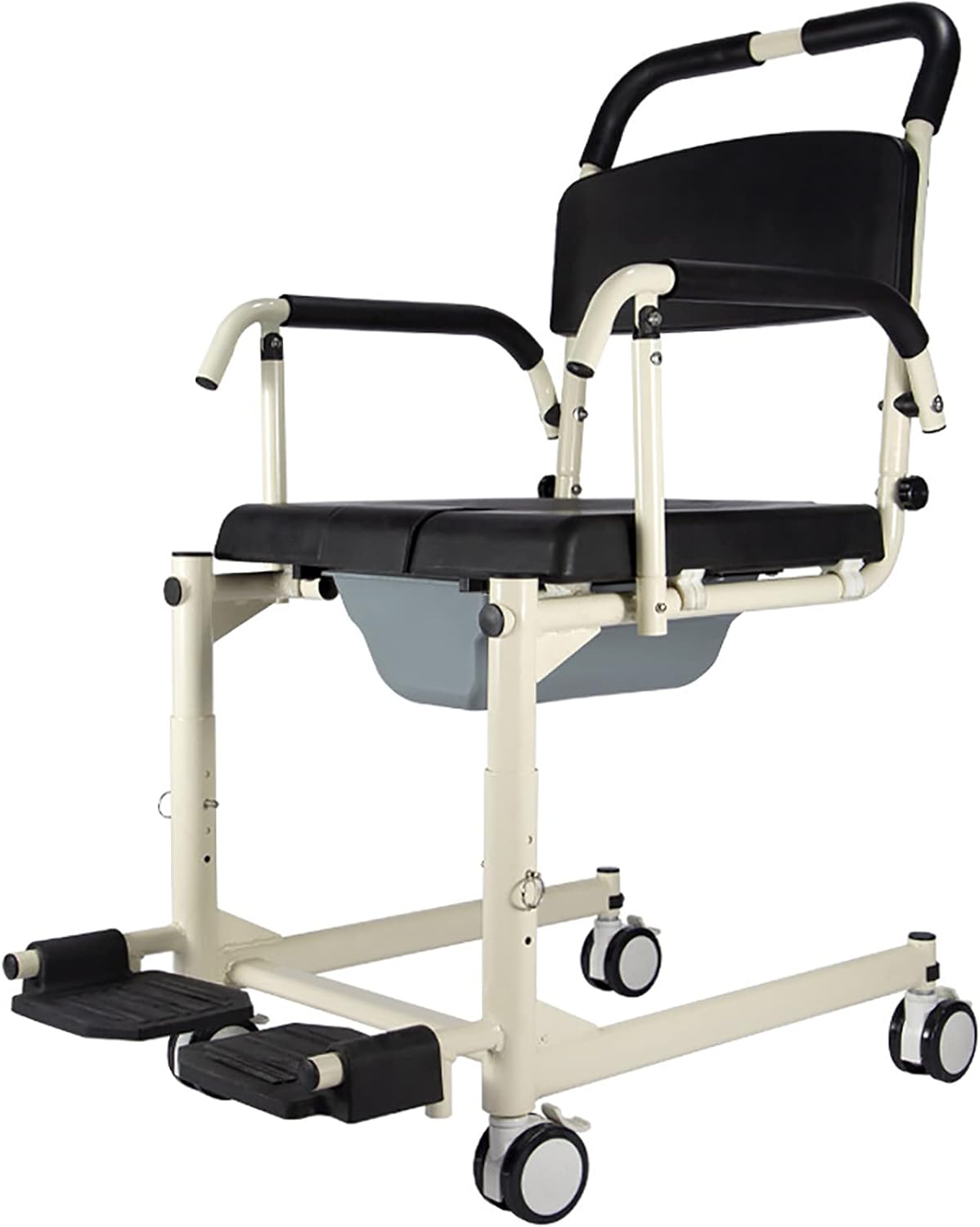 Shower Commode Wheelchair with Lockable Wheels, Drop Arms and Removable Pail, Adjustable Height J4416