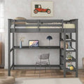 Twin Loft Bed with Bookcase and Built-in-Desk U80368