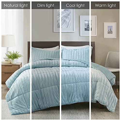 Grey King/California King Faux Fur Reversible Comforter Set 3 Piece B816322