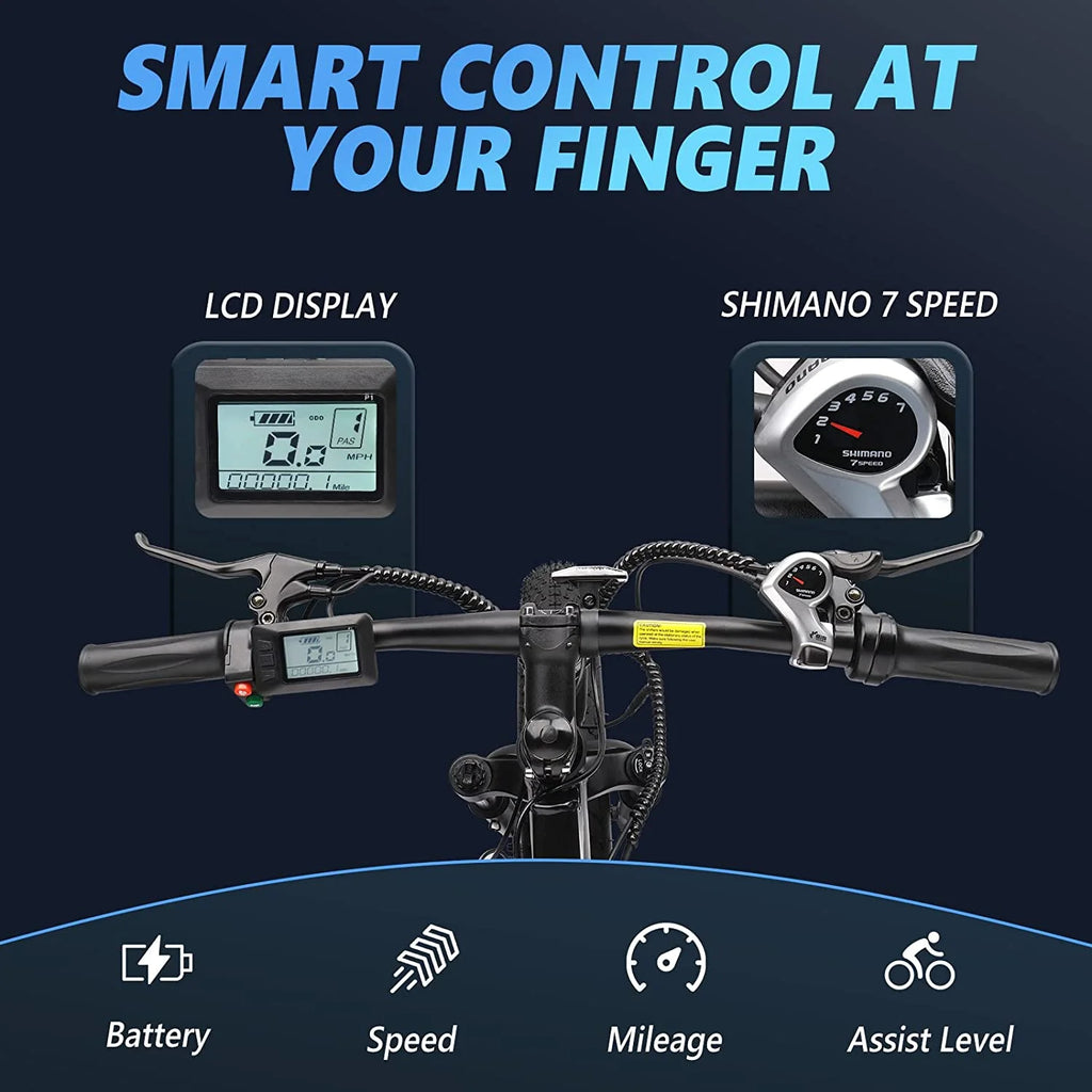 26" Fat Tire Electric Mountain Bike 500W 48V 13AH Removable Battery Shimano 7 Speed E238