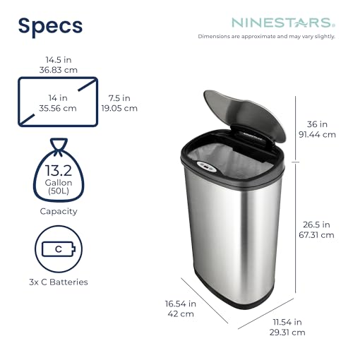 13 Gallon Stainless Steel Automatic Motion Sensor Trash Can A8201