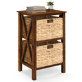 2-Tier Nightstand with Wicker Baskets Set of 2, Walnut U37222