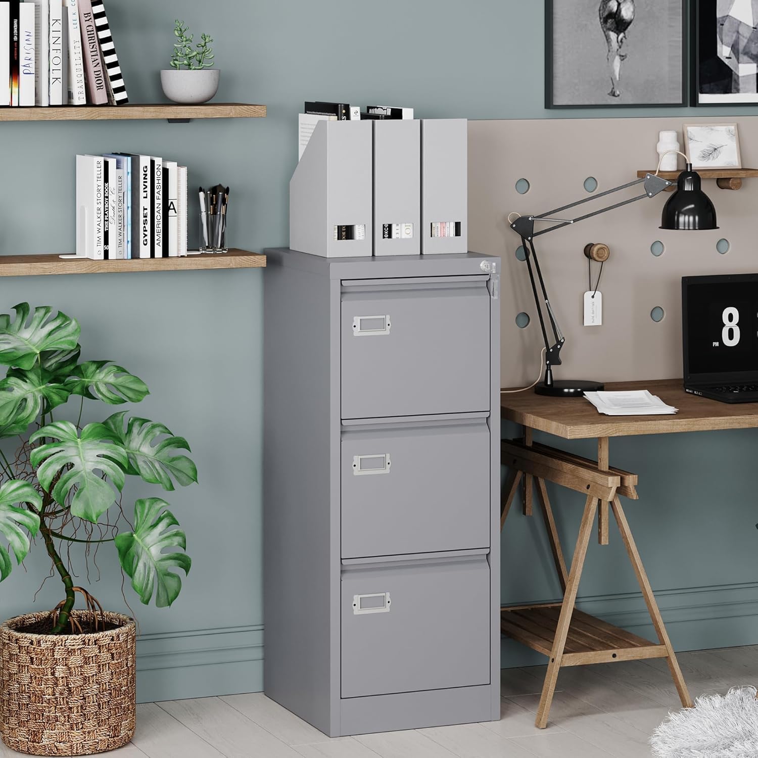 3 Drawer Grey Metal File Cabinet P89041