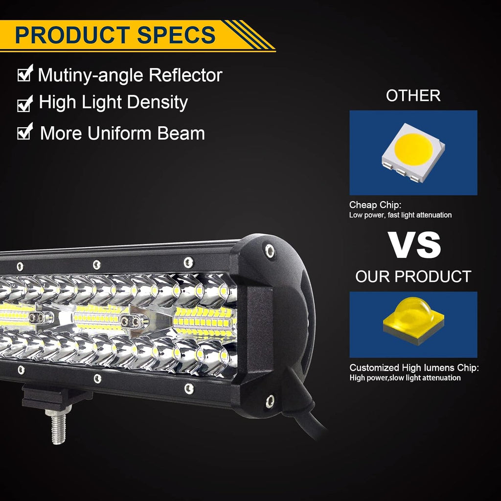 20 inch 420W LED Light Bar Spot Flood Combo Triple Row Driving Light Off Road Lights LED Pods Cubes with Wiring Harness Kit for 4X4 4WD Car ATV UTV SUV Truck Tractor Trailer 12V 24V DC L881