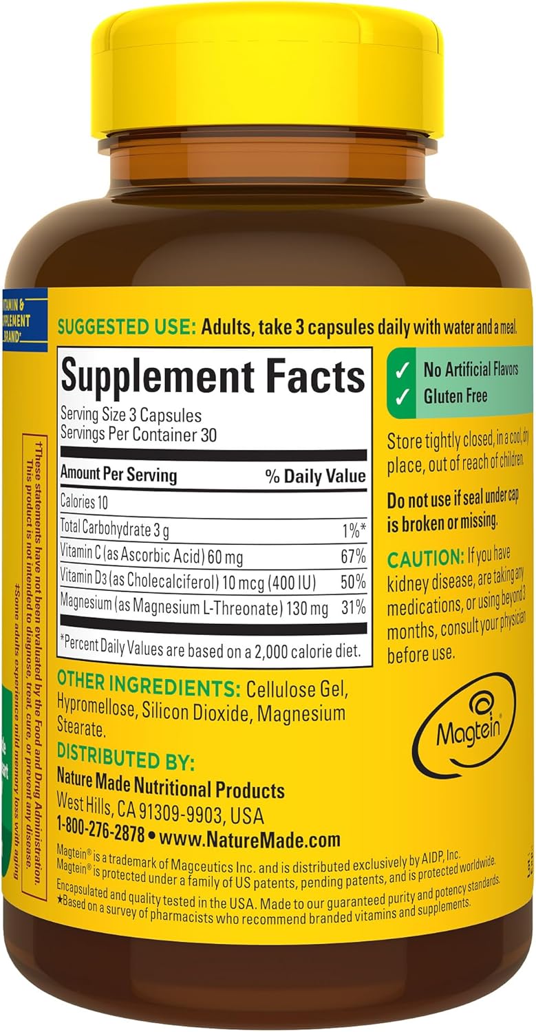 90 Capsules Magnesium L-Threonate Supplement Z3907