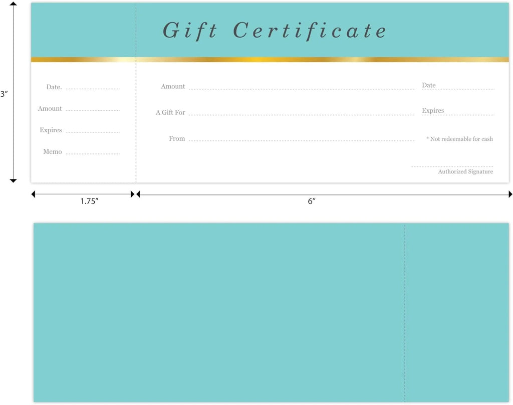 25 Set Aqua Blue Blank Gift Certificates with Matching Envelopes L283