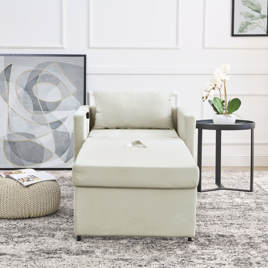 Beige Velvet Convertible Chair Bed K4253