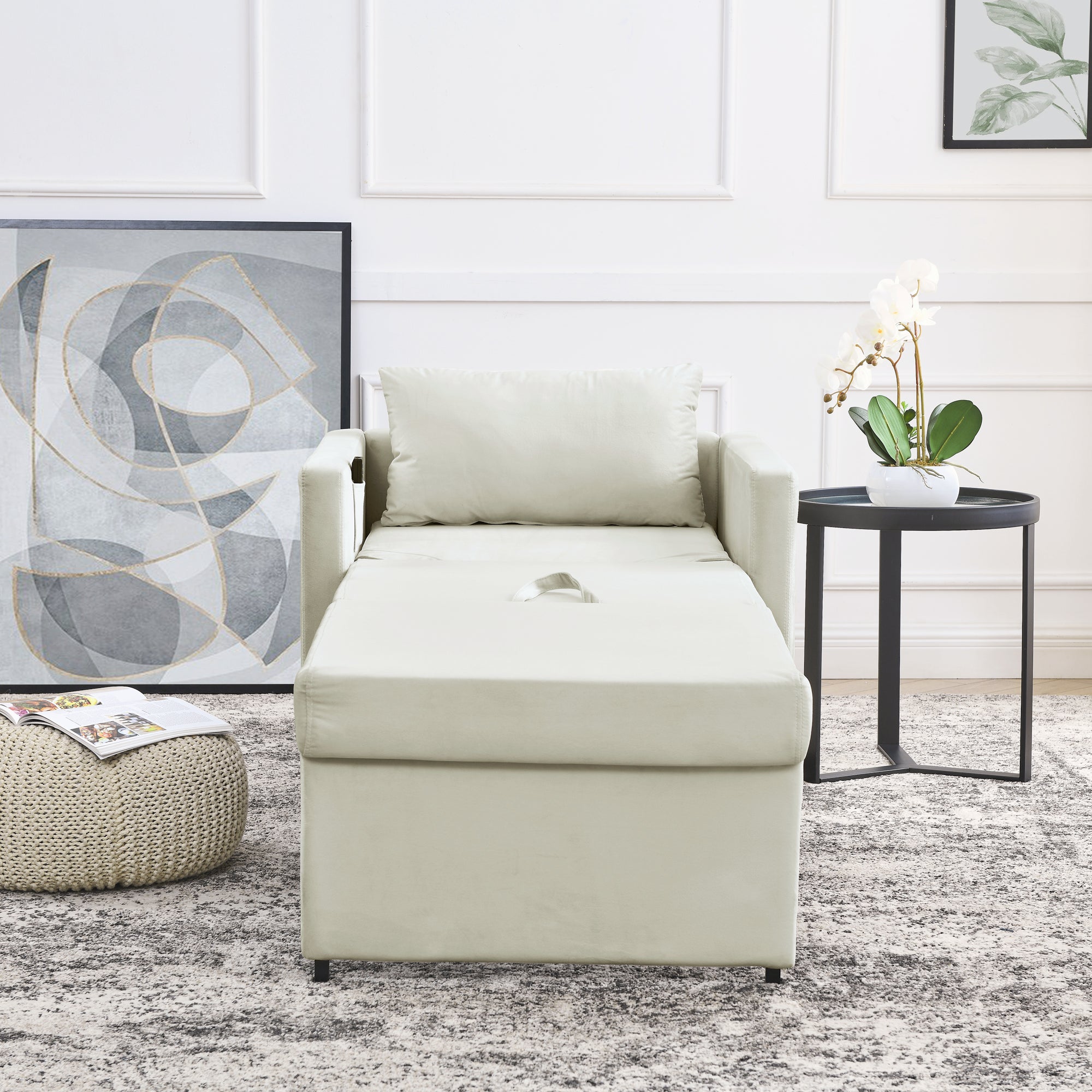 Beige Velvet Convertible Chair Bed K4253