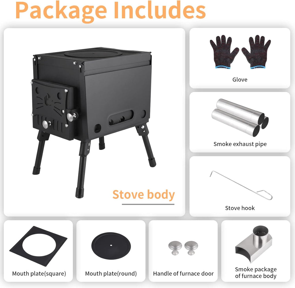Portable Wood Burning Stove with Chimney Pipe T71593