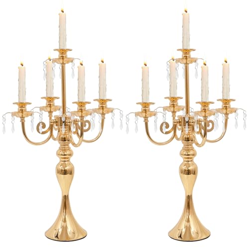 20" Tall 5 Arm Crystal Candelabra Candle Holder (Black) A9508