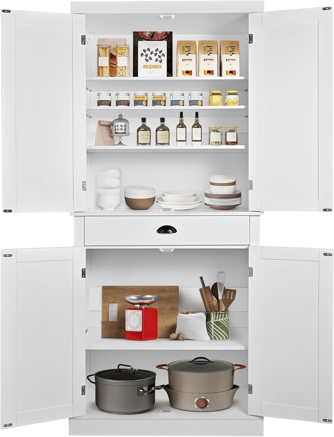 White 4 Door 6 Shelf Tall Kitchen Pantry Cabinet T264289