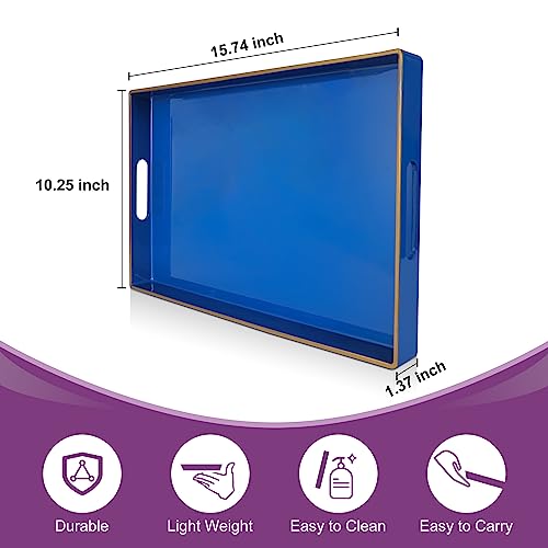 Blue Plastic Serving Tray with Handles, 15.7” x 10.2” x 1.37” V503529