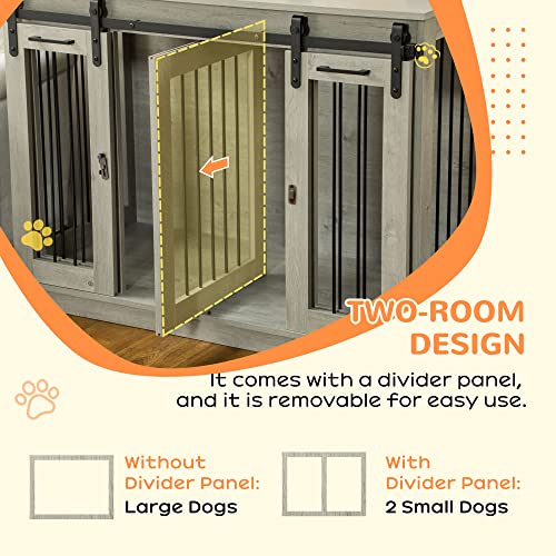 Large Dog Crate Furniture with Divider, Double Doors, 47" W x 23.5" D x 35" H, Oak W2566