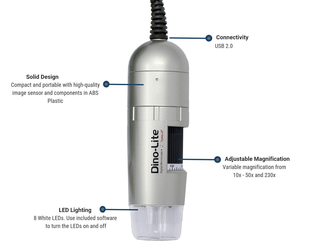 USB Digital Microscope, 10x - 50x, 230x Optical Magnification, 8 LEDs X9951