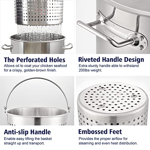 32QT Stainless Steel Stock Pot 6-Piece with Basket and Steamer Rack M969