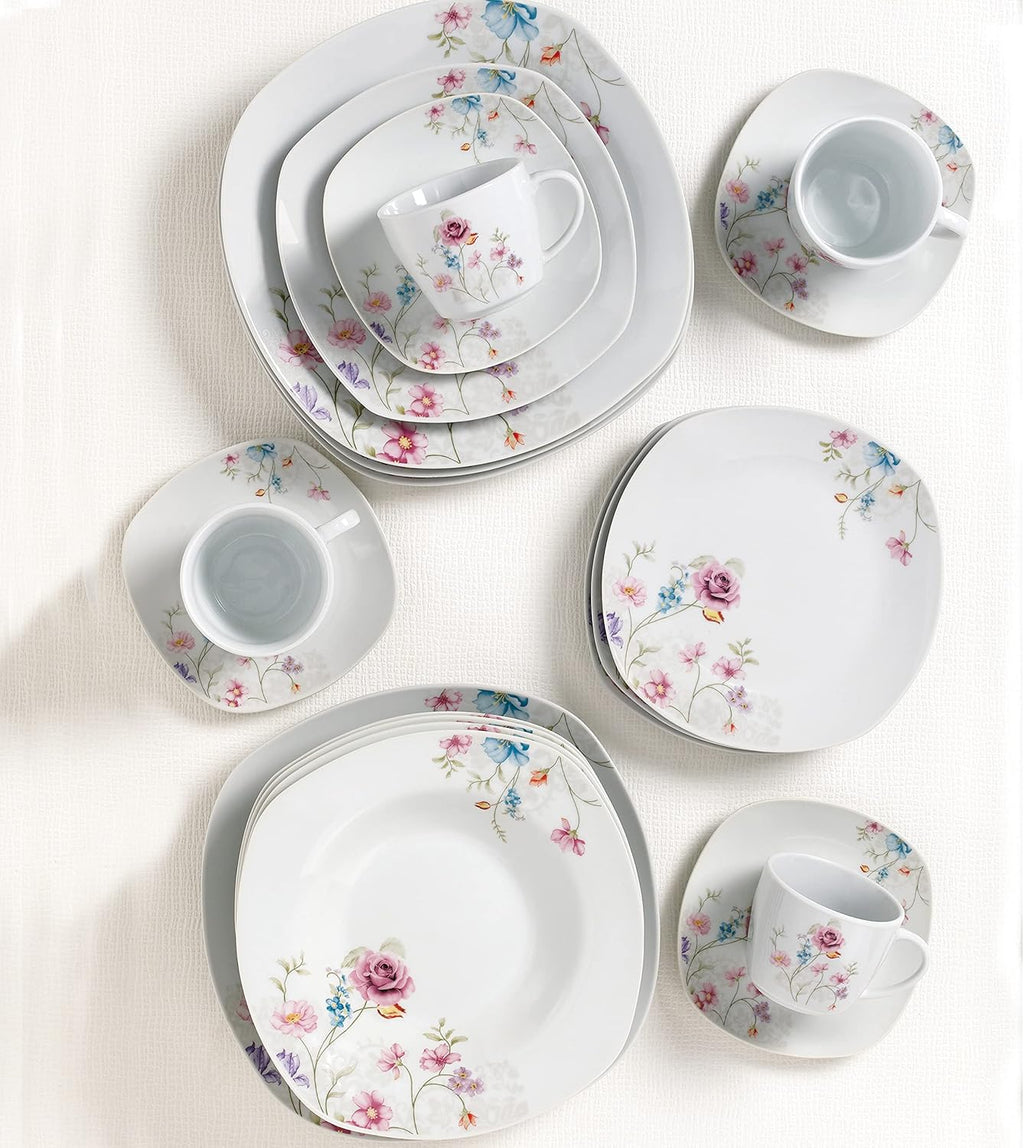 Porcelain 20 Piece Square Dinnerware Set, White Y5659