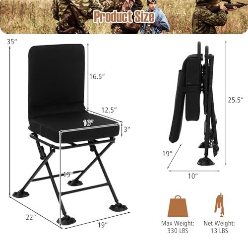Black 360° Swivel Folding Hunting Chair with Padded Cushion T6116